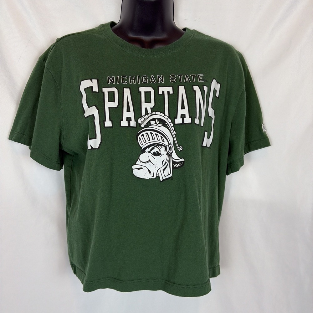 Michigan State Spartans Tailgate Cropped T-Shirt Women Small Green Football Tee